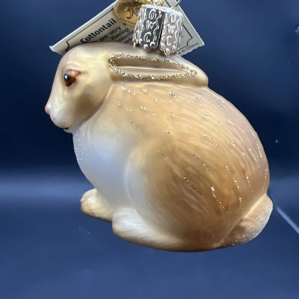 Vintage 2005 Old World Christmas Glass Ornament, Tan Cottontail Bunny